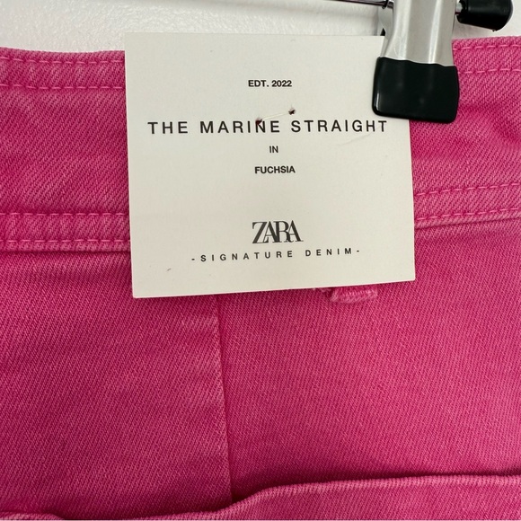ZARA HIGH WAIST THE MARINE STRAIGHT JEANS IN FUCHSIA size 6 - Picture 7 of 15